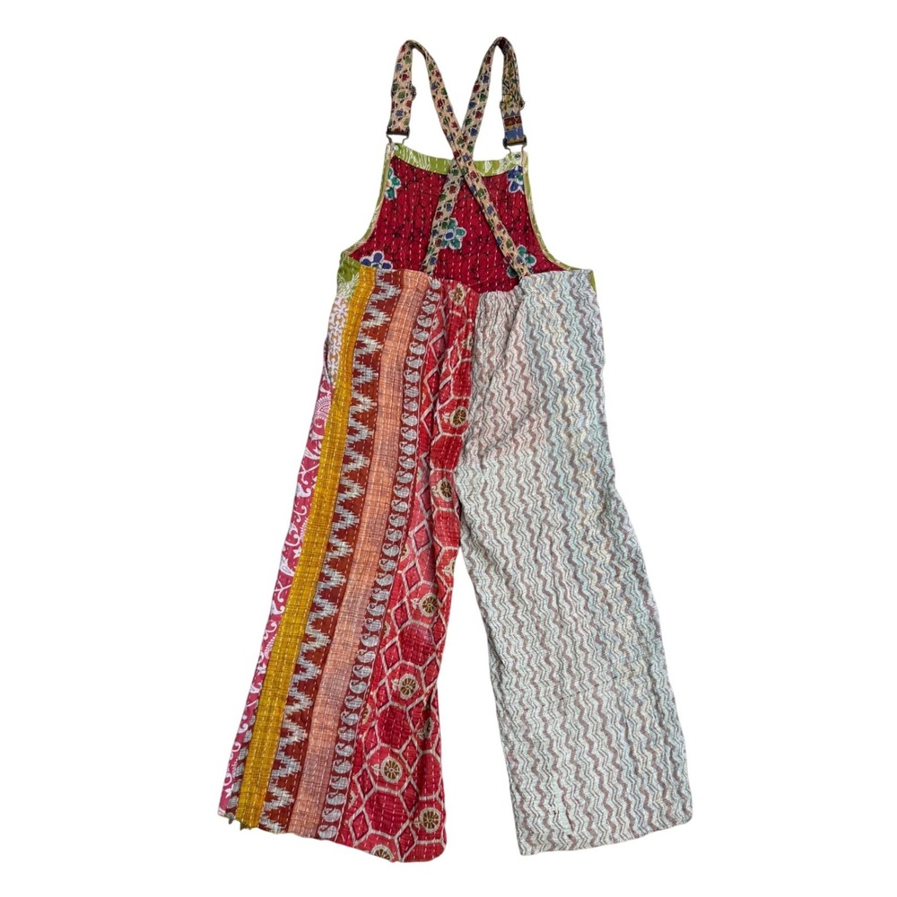 Karma Nepal Craft Kantha Patchwork Overalls Boho Wide Leg hippie artsy Cotton - Picture 3 of 8